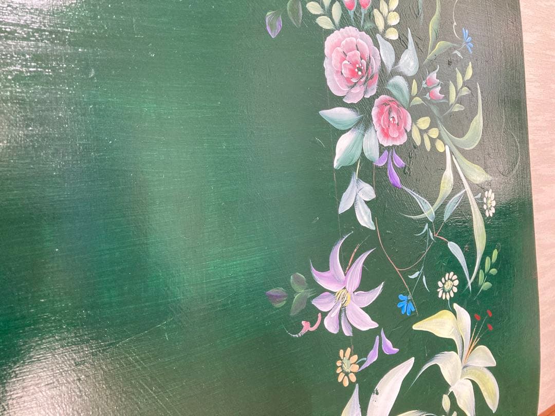 こたつ 天板 トールペイント 花柄 ピンク 緑 リメイク品 テーブル 机