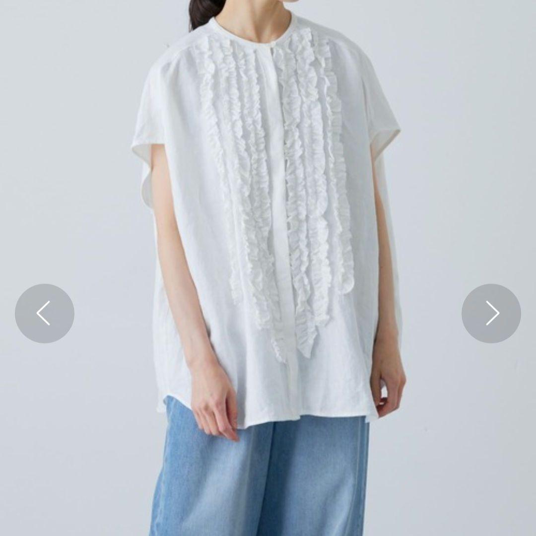 専用◎かぐれ　リネンフリルフレンチワイドシャツ　ホワイト