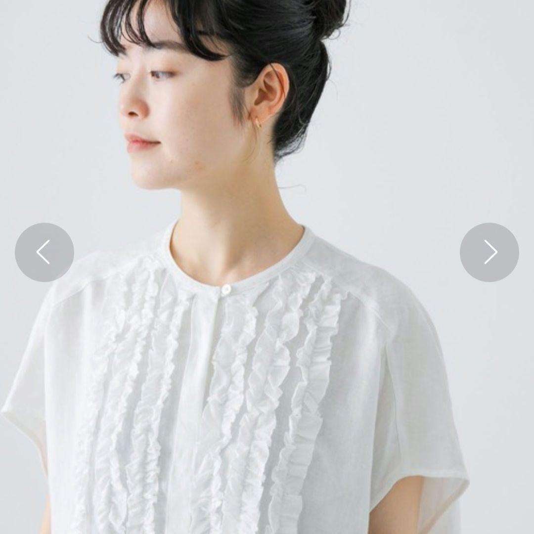 専用◎かぐれ　リネンフリルフレンチワイドシャツ　ホワイト