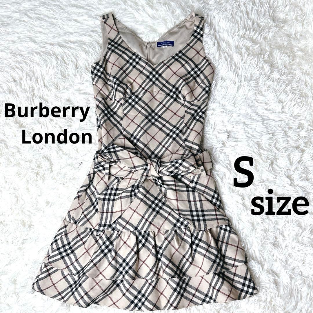 バーバリーノバチェック リボン付きワンピース　 ノースリーブ フリル36サイズ