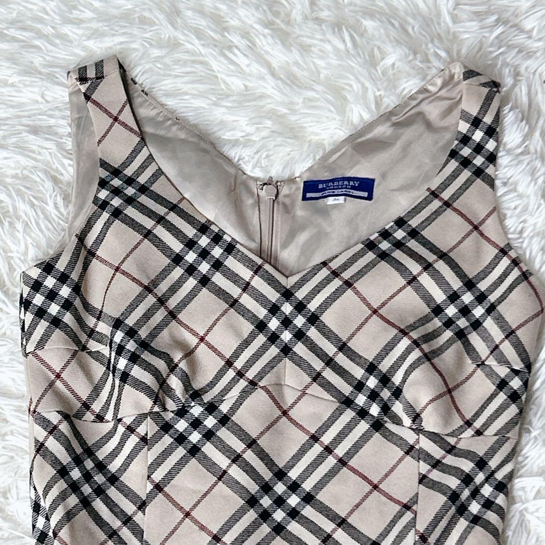 バーバリーノバチェック リボン付きワンピース　 ノースリーブ フリル36サイズ