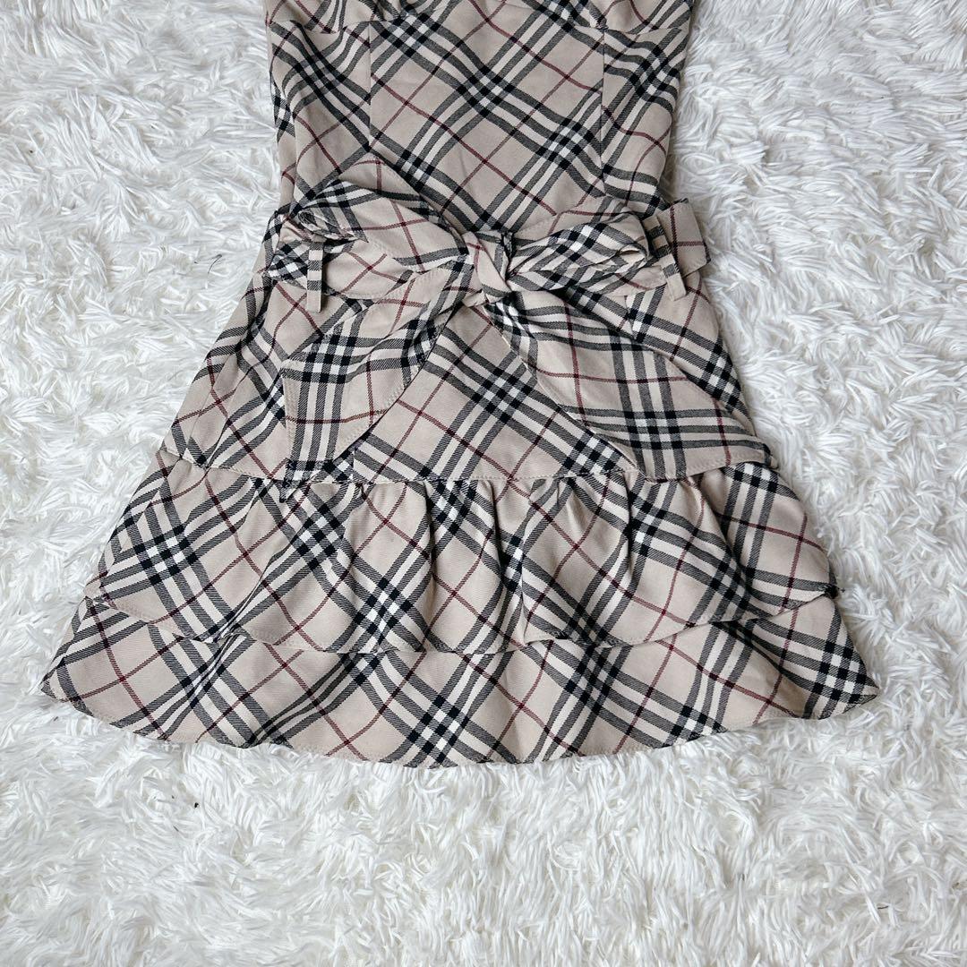 バーバリーノバチェック リボン付きワンピース　 ノースリーブ フリル36サイズ