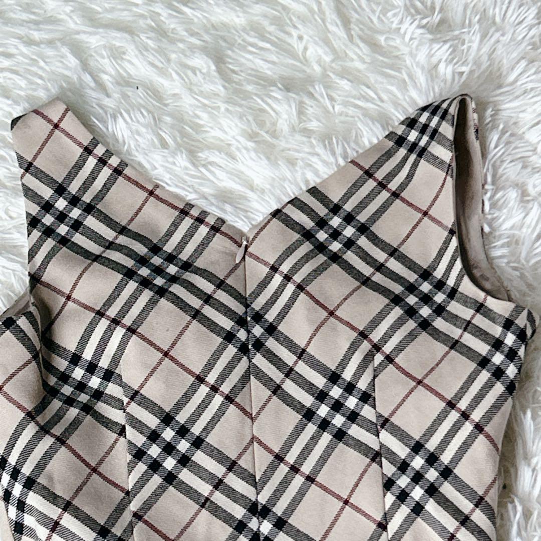バーバリーノバチェック リボン付きワンピース　 ノースリーブ フリル36サイズ