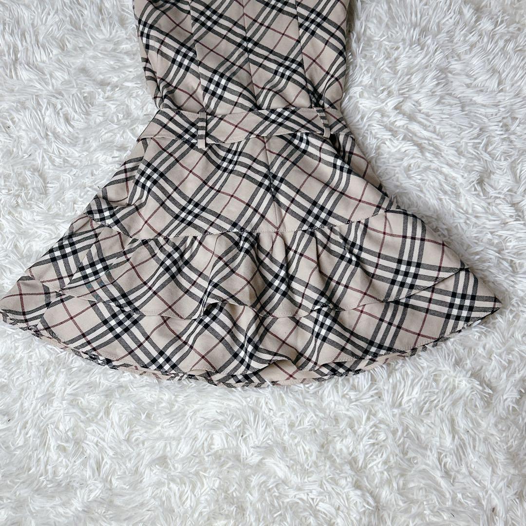バーバリーノバチェック リボン付きワンピース　 ノースリーブ フリル36サイズ