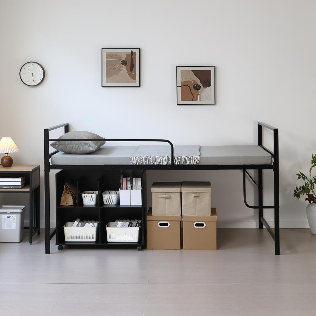 ロフトベッド 収納付 北欧風 耐震 スチール 一人暮らし【110cm】WHITE