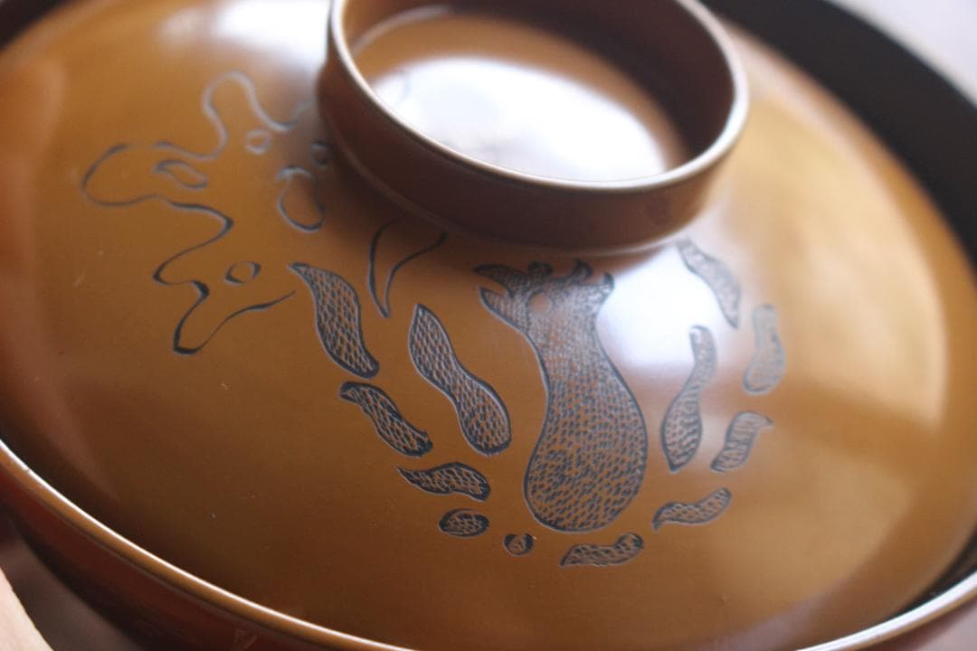 時代黄漆に風情ある沈金沈黒鳳凰文のお椀2点（検輪島塗京塗懐石椀蒔絵椀沈金椀