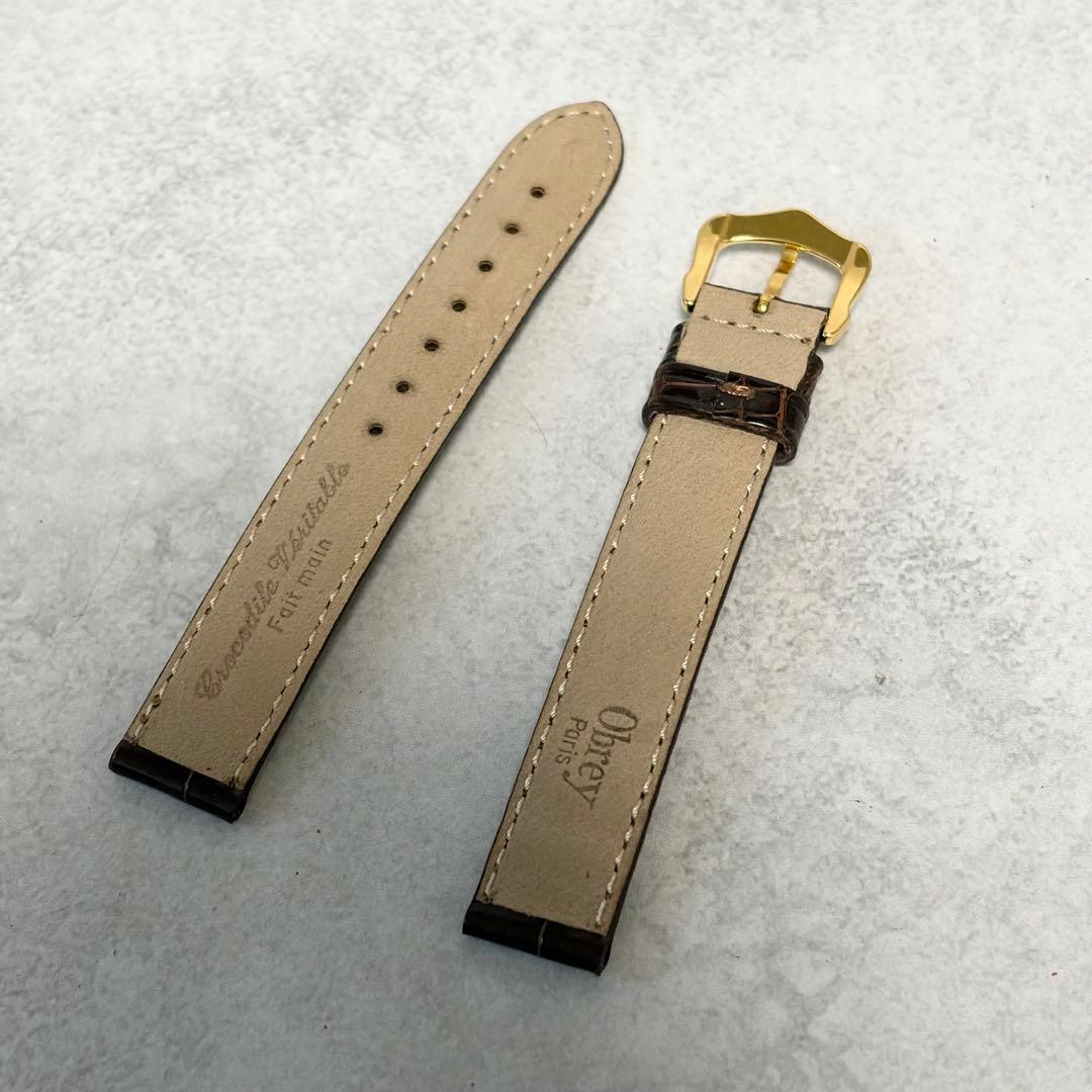 【美品✨新品電池】Obrey 腕時計　銀無垢　純正クロコダイルベルト 替ベルト付