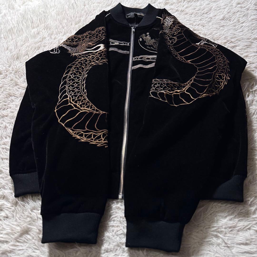 未使用級◎絡繰魂 粋　スカジャン　ベロア　和柄　龍　豪華刺繍　ブラック　XL