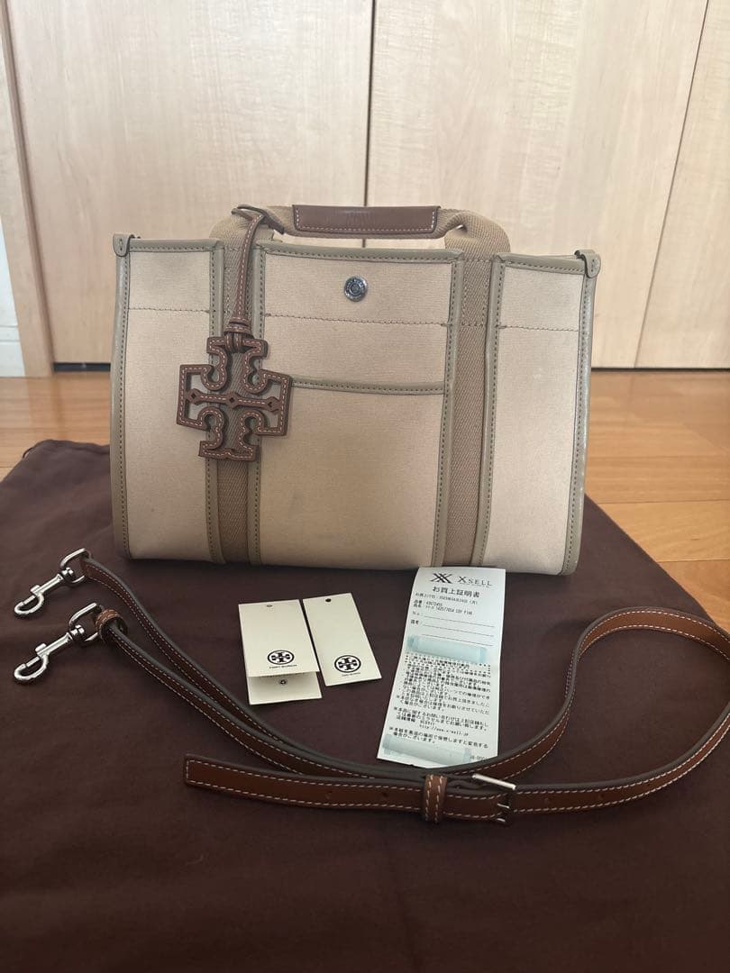 【ぴぴ】トリーバーチ キャンバス×レザー トートバッグ 2way