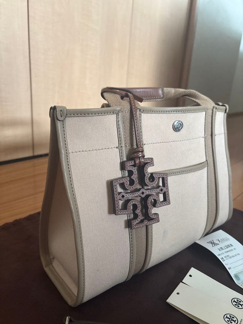 【ぴぴ】トリーバーチ キャンバス×レザー トートバッグ 2way