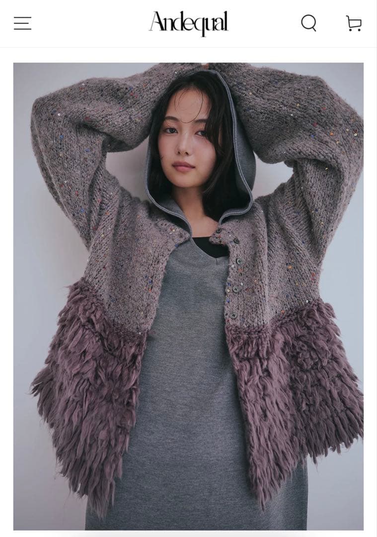 【Andequal】 fringe design gritter knit