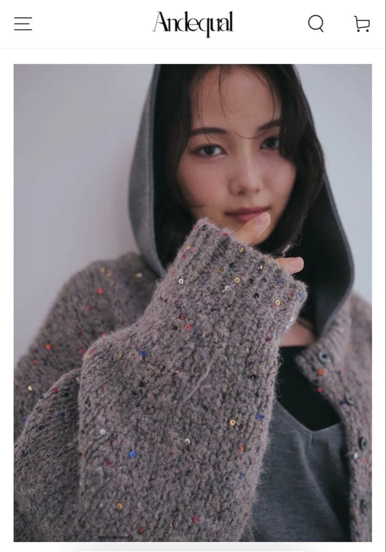 【Andequal】 fringe design gritter knit