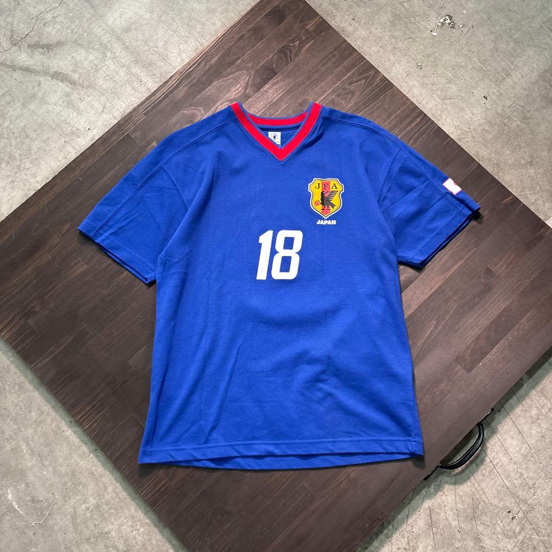 8SM1 小野伸二　日本代表　ゲームシャツ　Tシャツ　18番　青　サッカー　古着