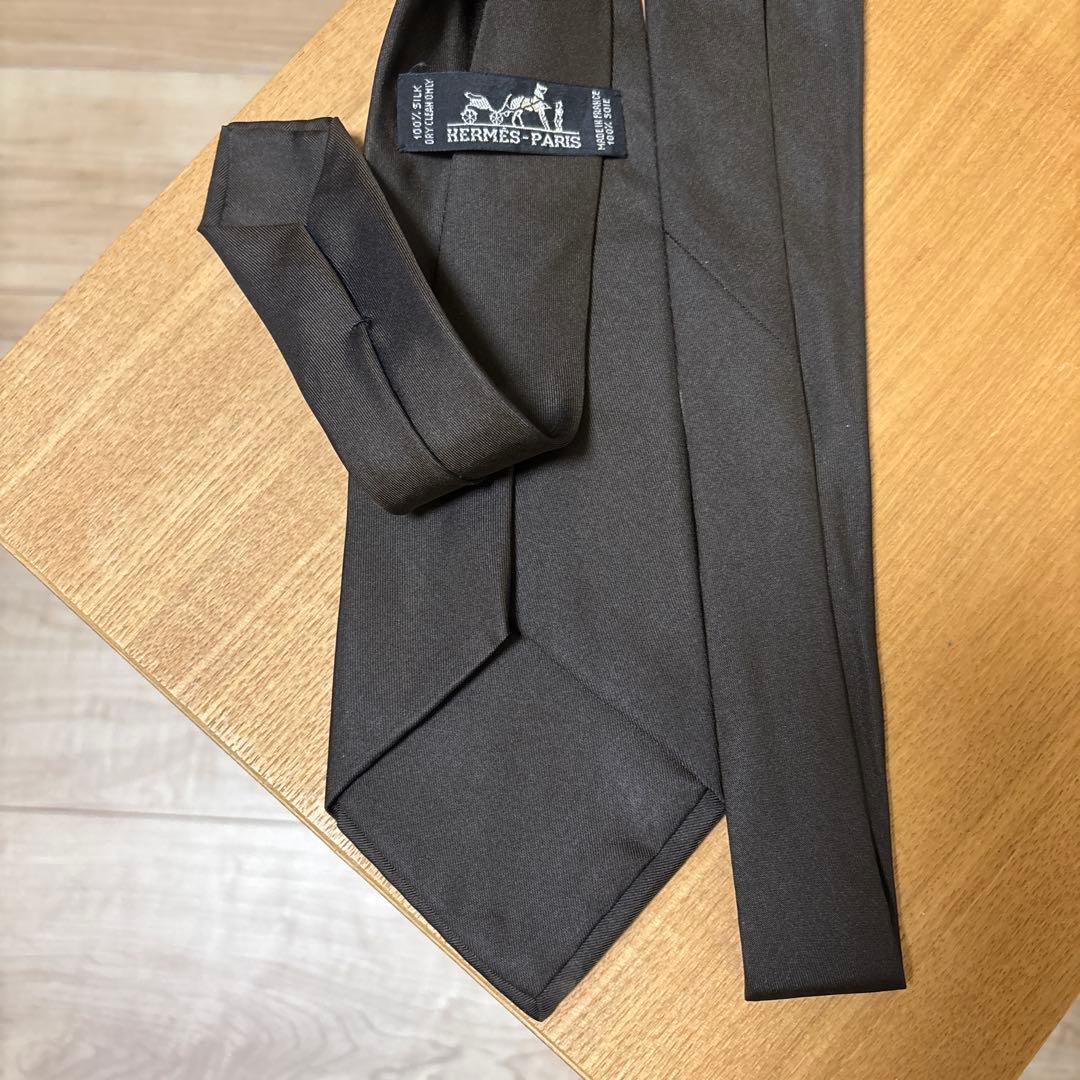 HERMES ブラウン　シルクネクタイ