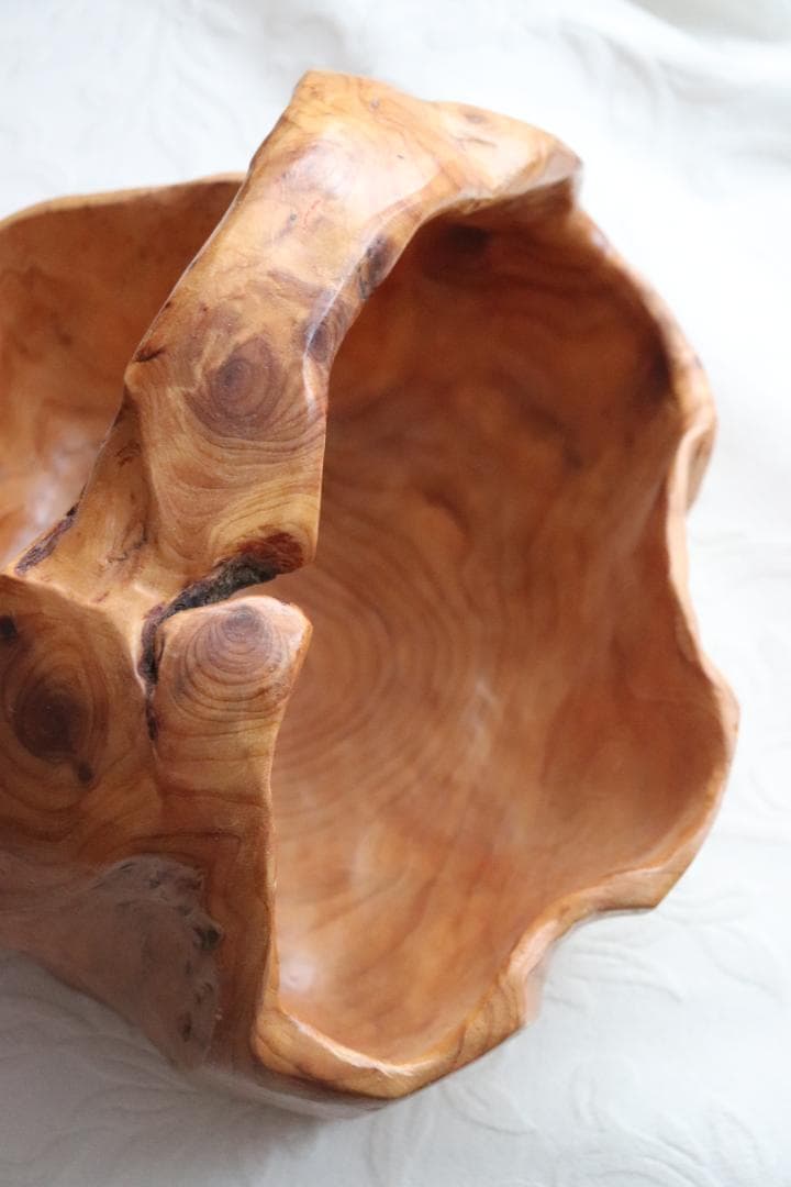 天然木　無垢材　くり抜き　手籠　花かご　果物かご