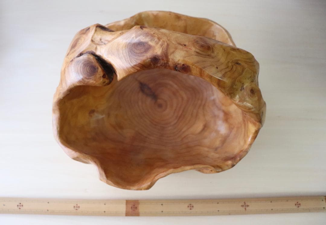 天然木　無垢材　くり抜き　手籠　花かご　果物かご