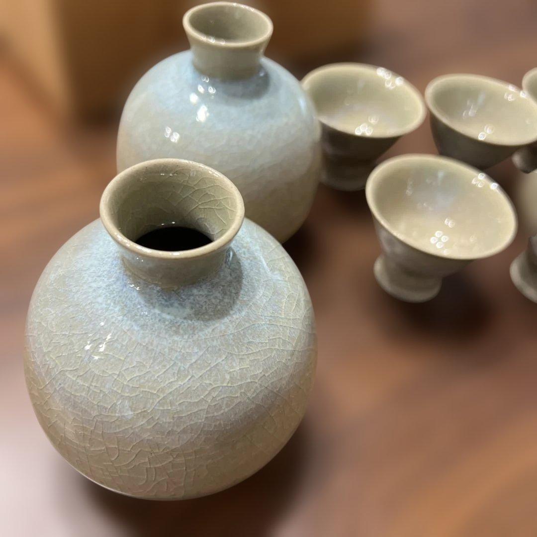 雪舟焼 酒器揃 不徹銘 共箱付 徳利盃