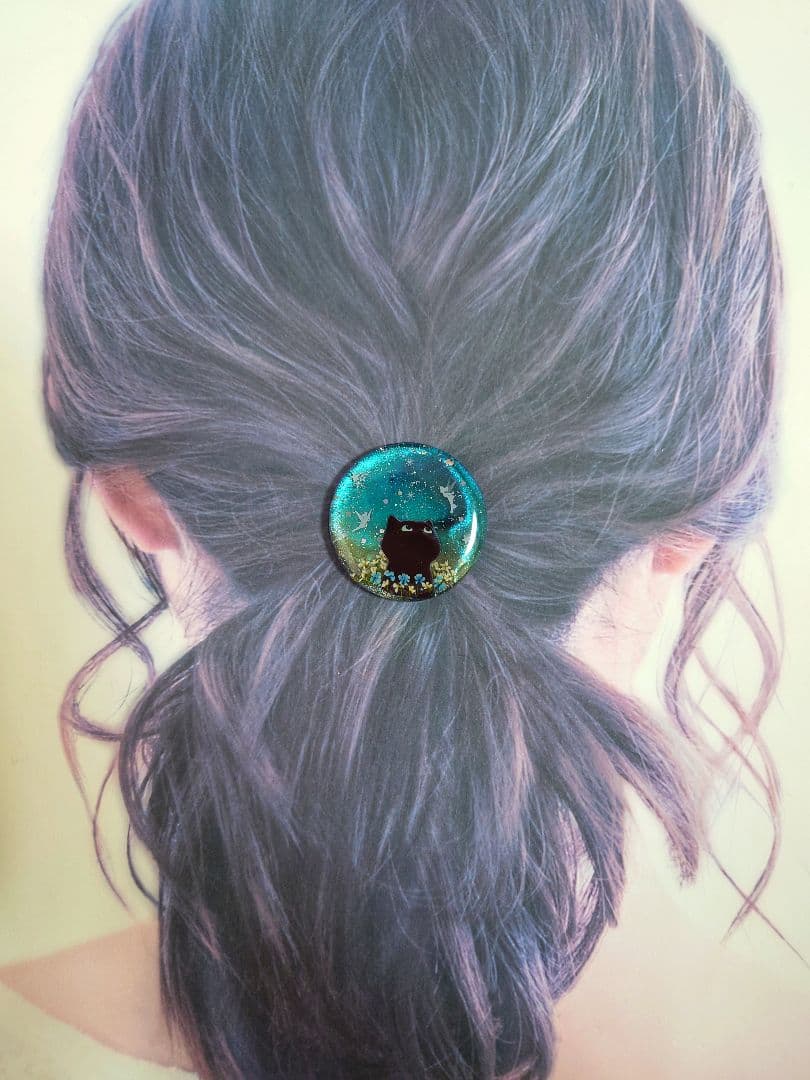 レジン　猫　ヘアゴム　ブローチ　ポニーフック　No.284