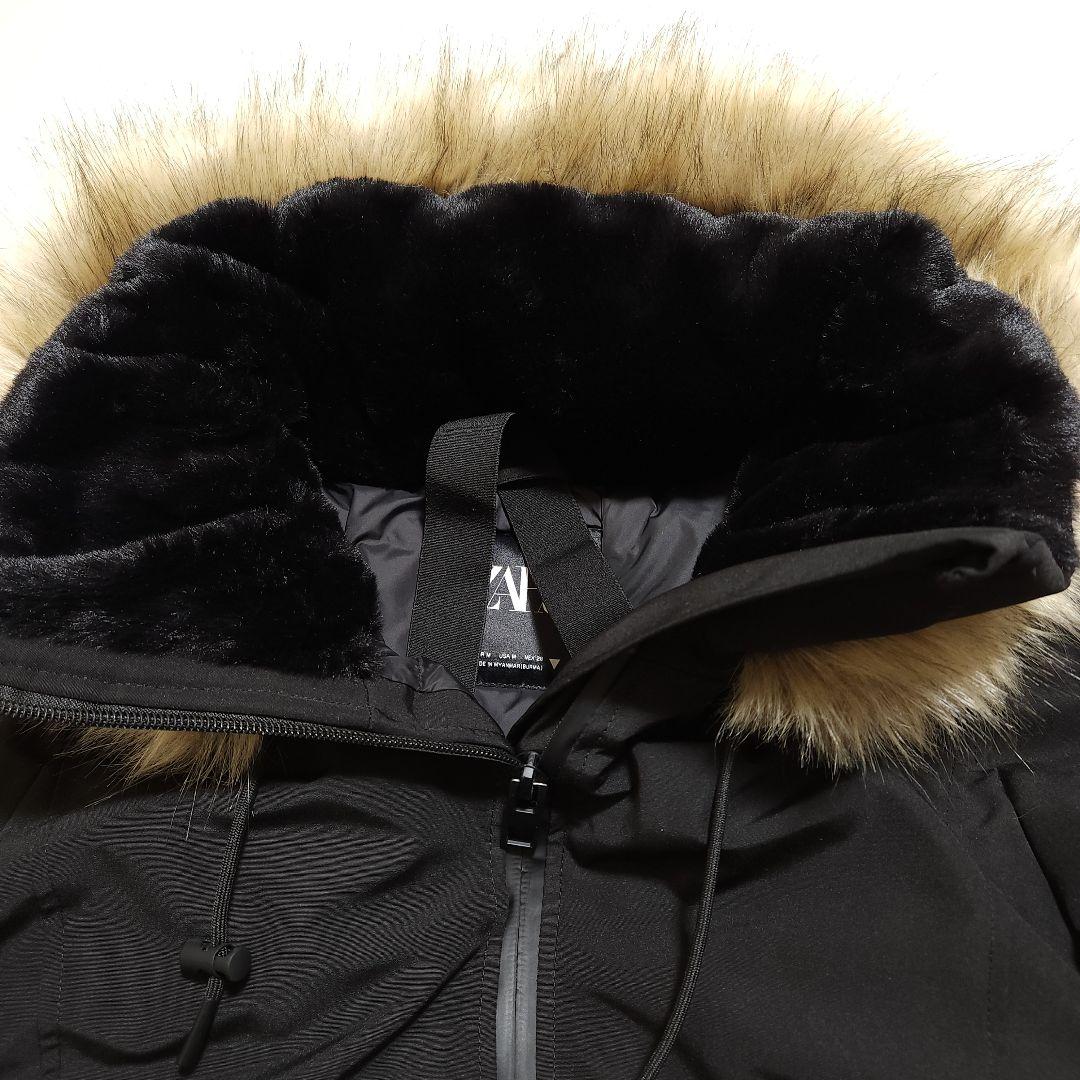 ZARA 中綿ポリエステルダウンジャケットコート 撥水 ブラック 海外Ｍ