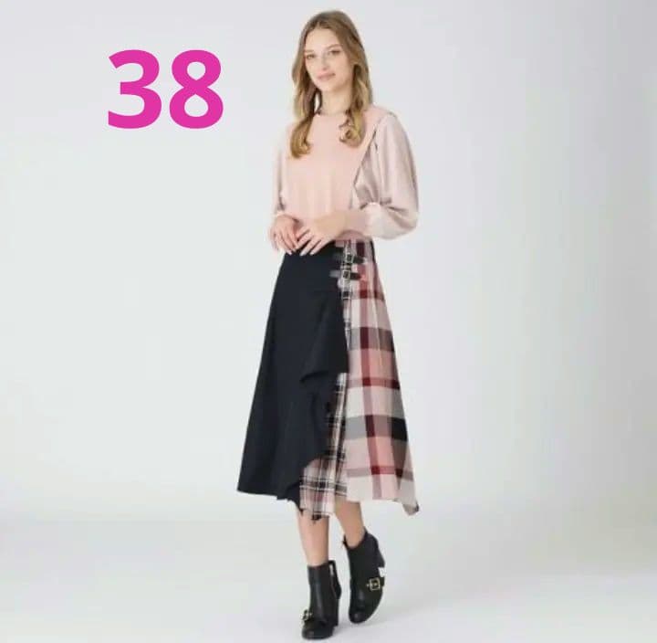 ブルーレーベルクレストブリッジ　スカート　ネイビー　ピンクチェック　38