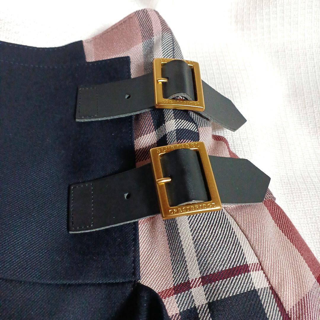 ブルーレーベルクレストブリッジ　スカート　ネイビー　ピンクチェック　38