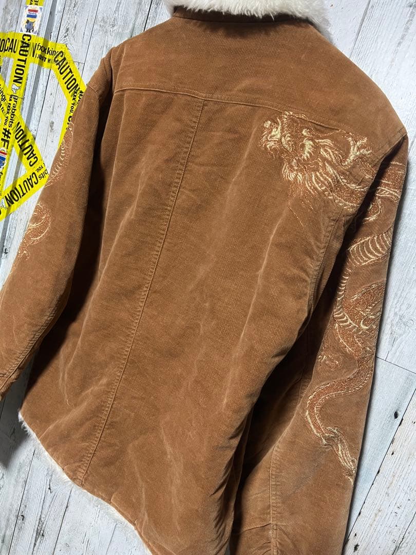 爆限定 絡繰魂 ランチジャケット 切り替え 裏ボア カーコート 龍の刺繍 XL