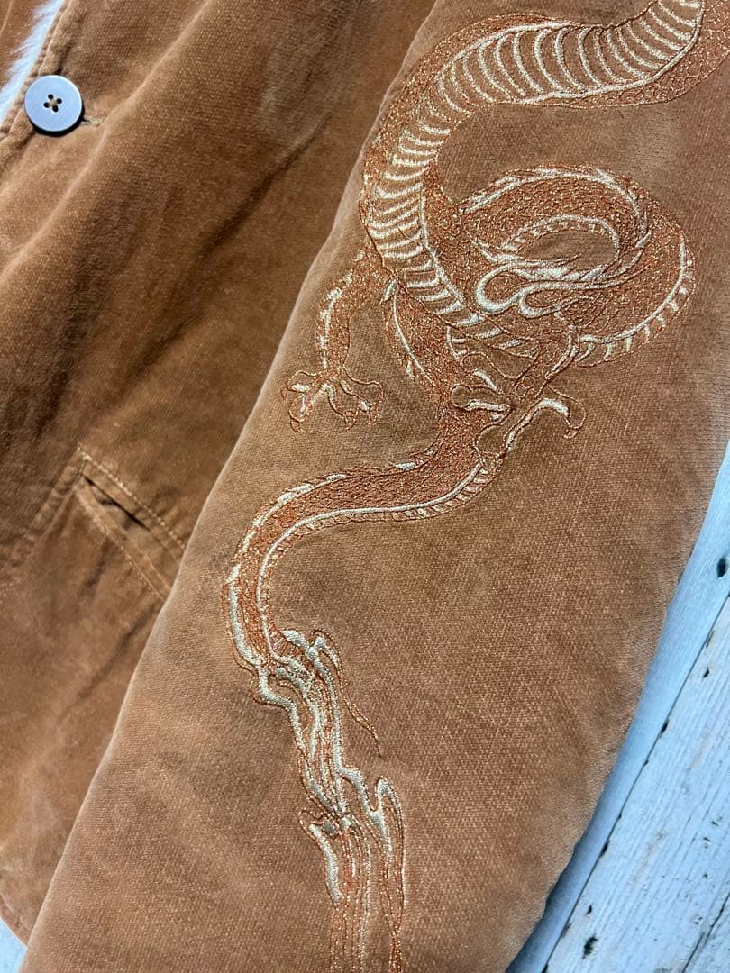 爆限定 絡繰魂 ランチジャケット 切り替え 裏ボア カーコート 龍の刺繍 XL