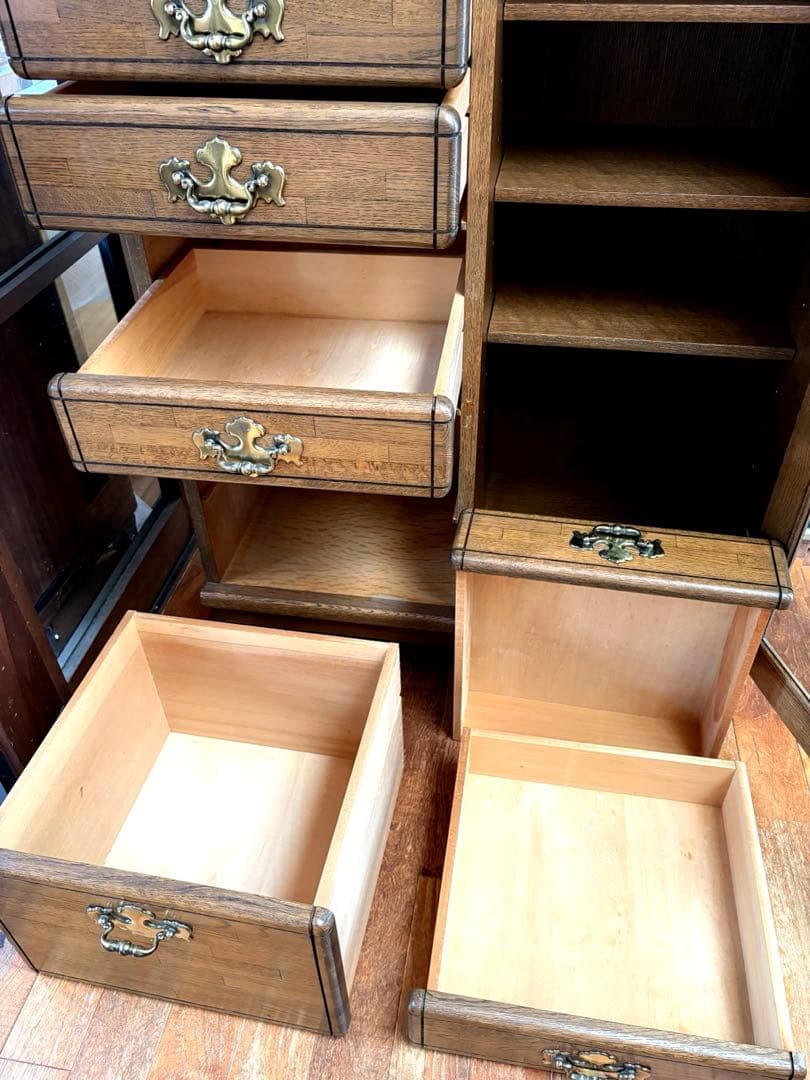 【一点物｜フランス製ヴィンテージキャビネット】オーク材×真鍮取手｜収納｜送料込み