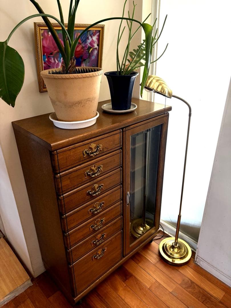 【一点物｜フランス製ヴィンテージキャビネット】オーク材×真鍮取手｜収納｜送料込み