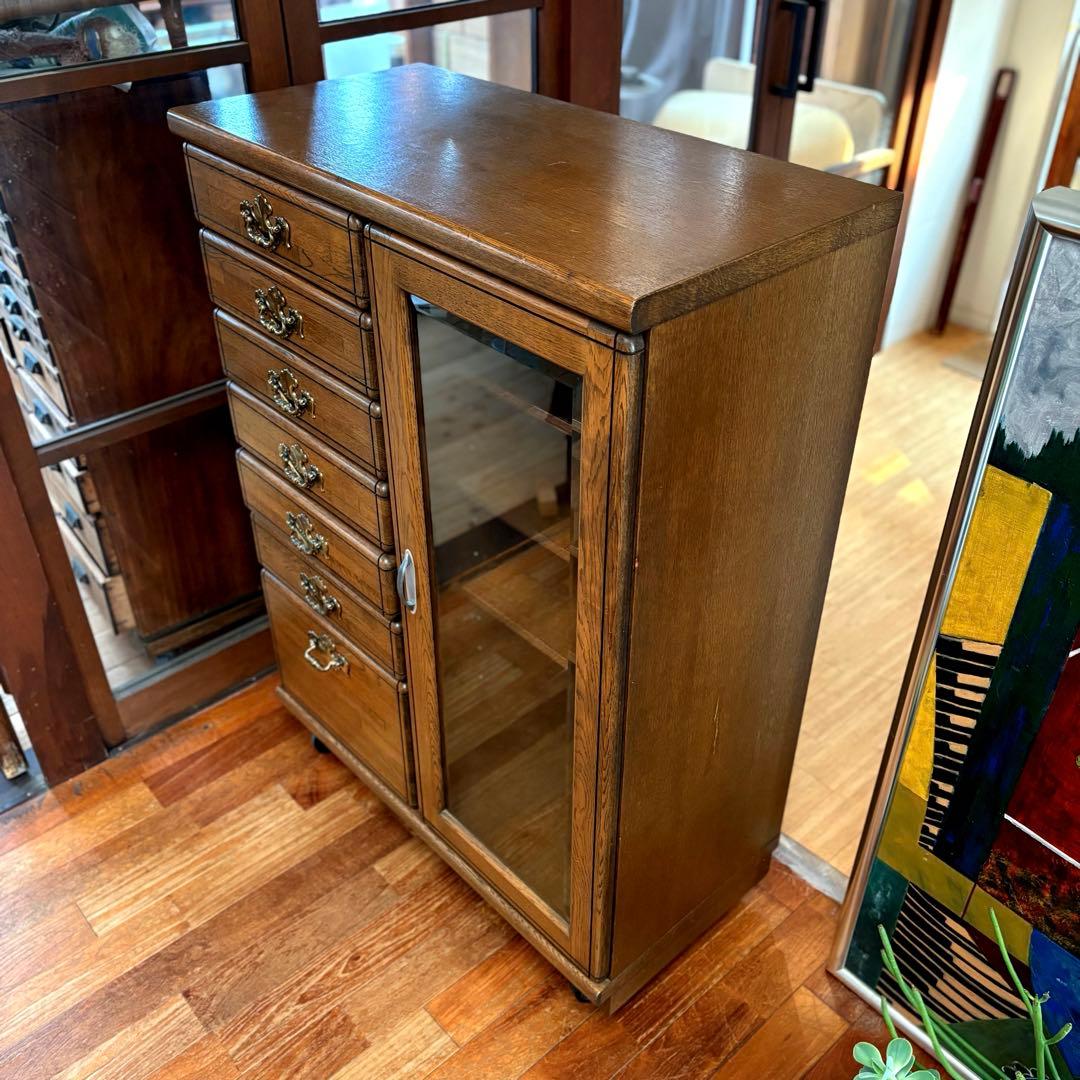 【一点物｜フランス製ヴィンテージキャビネット】オーク材×真鍮取手｜収納｜送料込み