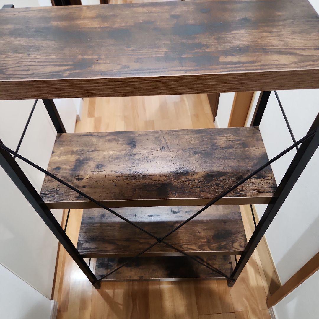 ダークブラウン木製オープンシェルフ 4段