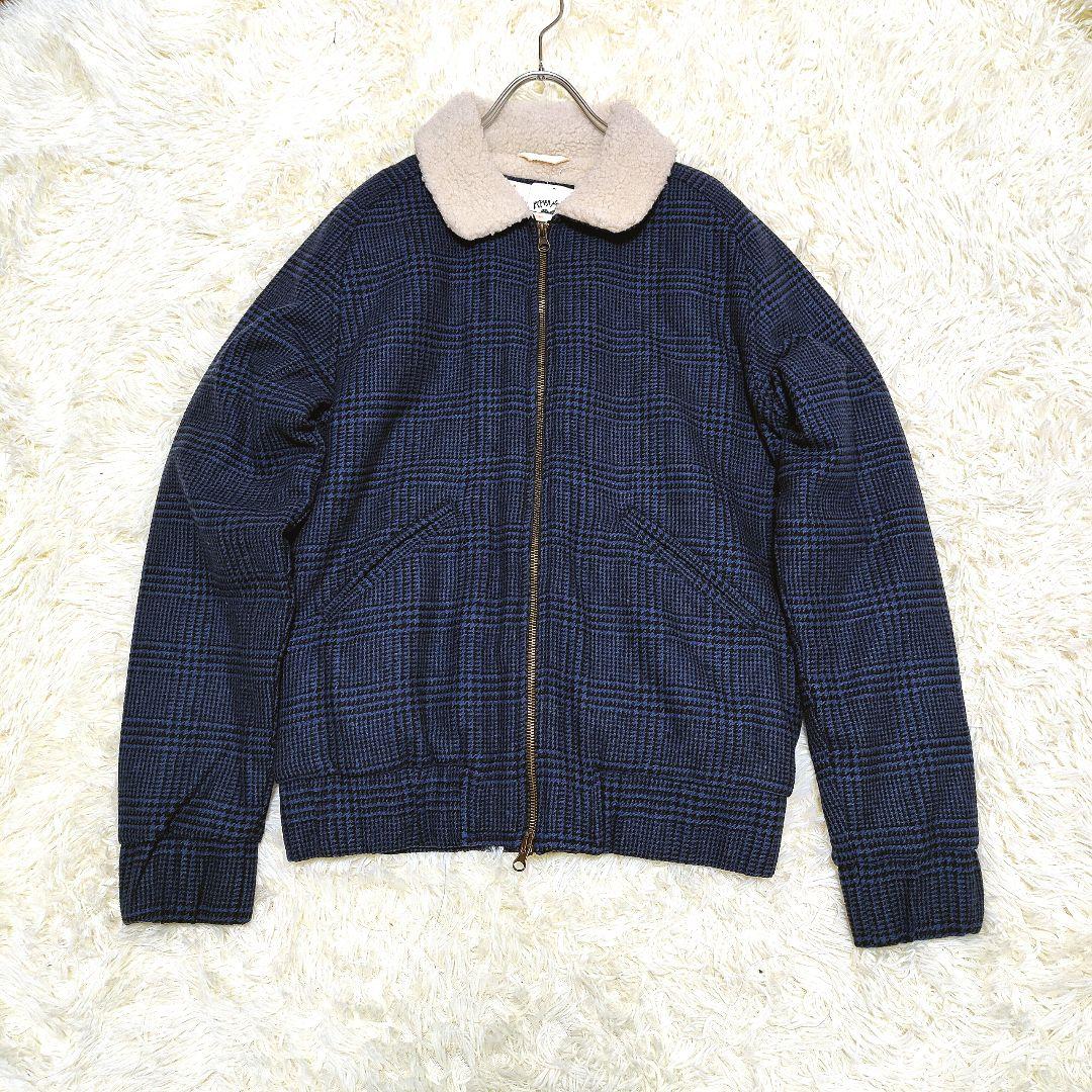 【新品】la paz ラ・パス ウールボアブルゾン チェック S ブルー