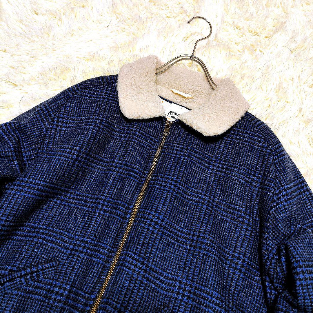 【新品】la paz ラ・パス ウールボアブルゾン チェック S ブルー