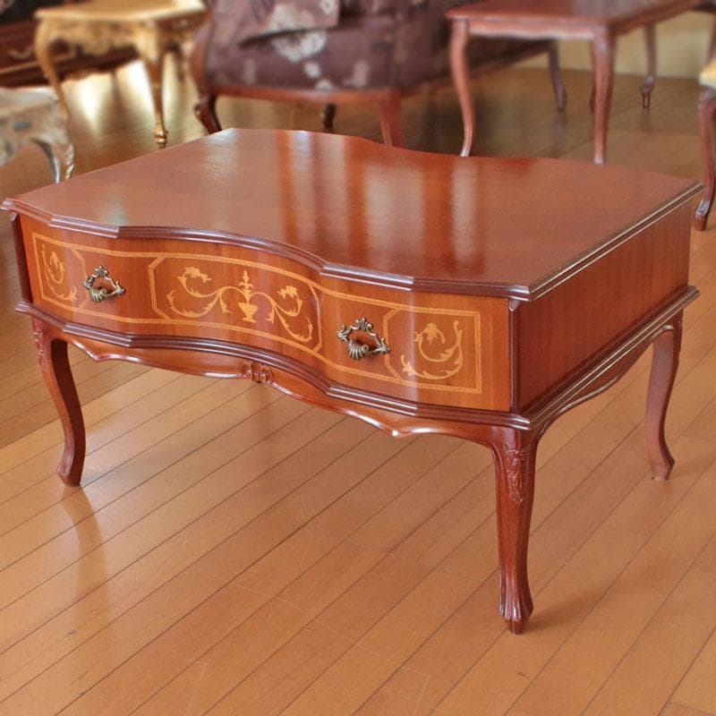 ドロワー付きローテーブル 象嵌 センターテーブル 猫脚 214-1232