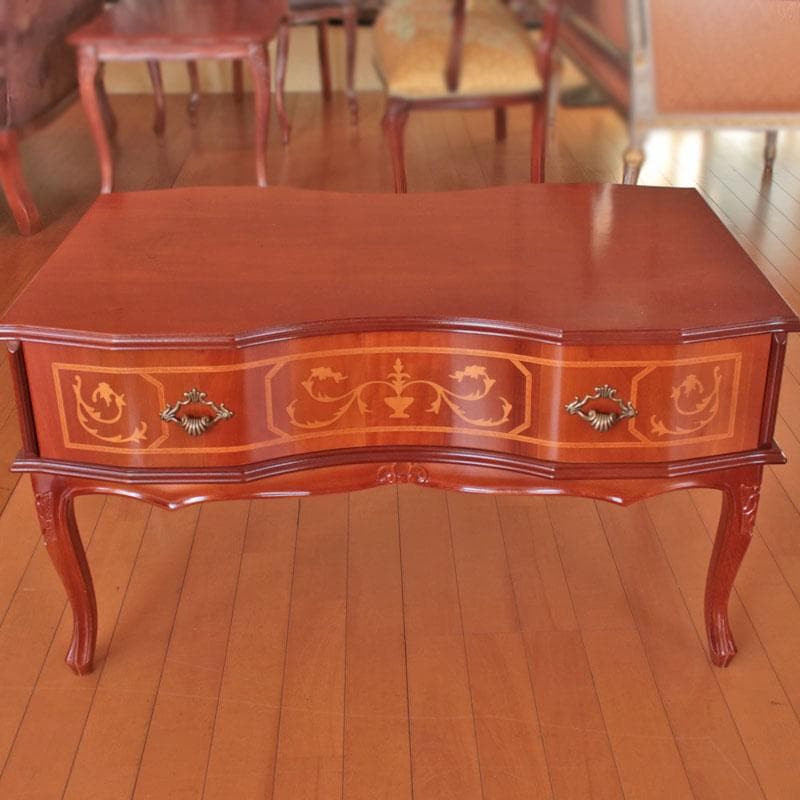 ドロワー付きローテーブル 象嵌 センターテーブル 猫脚 214-1232