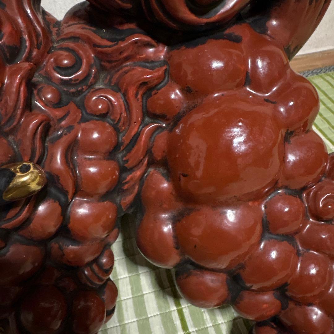 九谷焼 八幡窯 須栄義 獅子 金 赤 縁起物 魔除け　置物