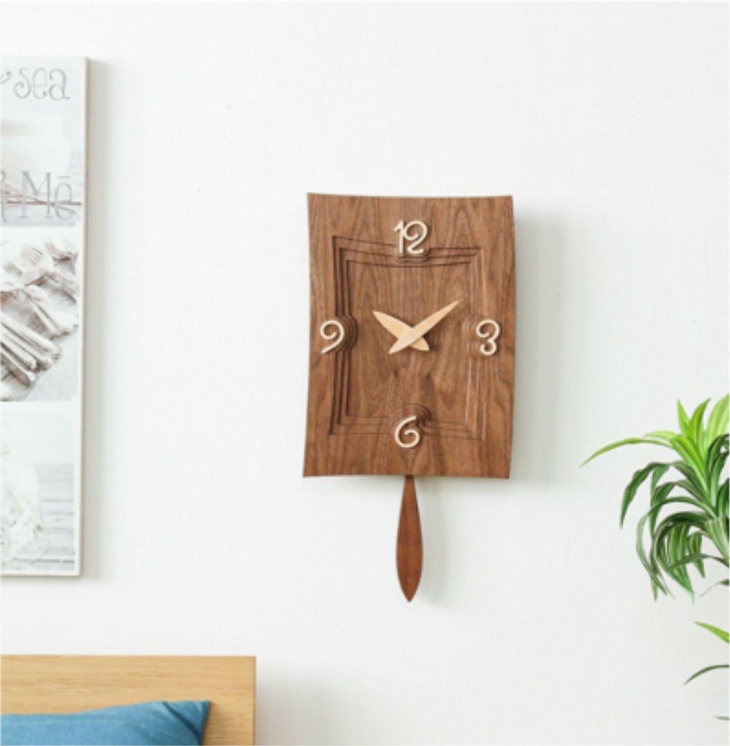 木彫り　振り子時計　ナラ材