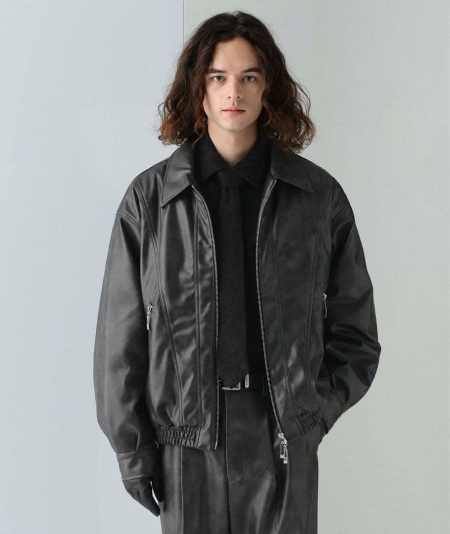 HARE 【SET UP対応】レザーナカワタコンパクトブルゾン　黒