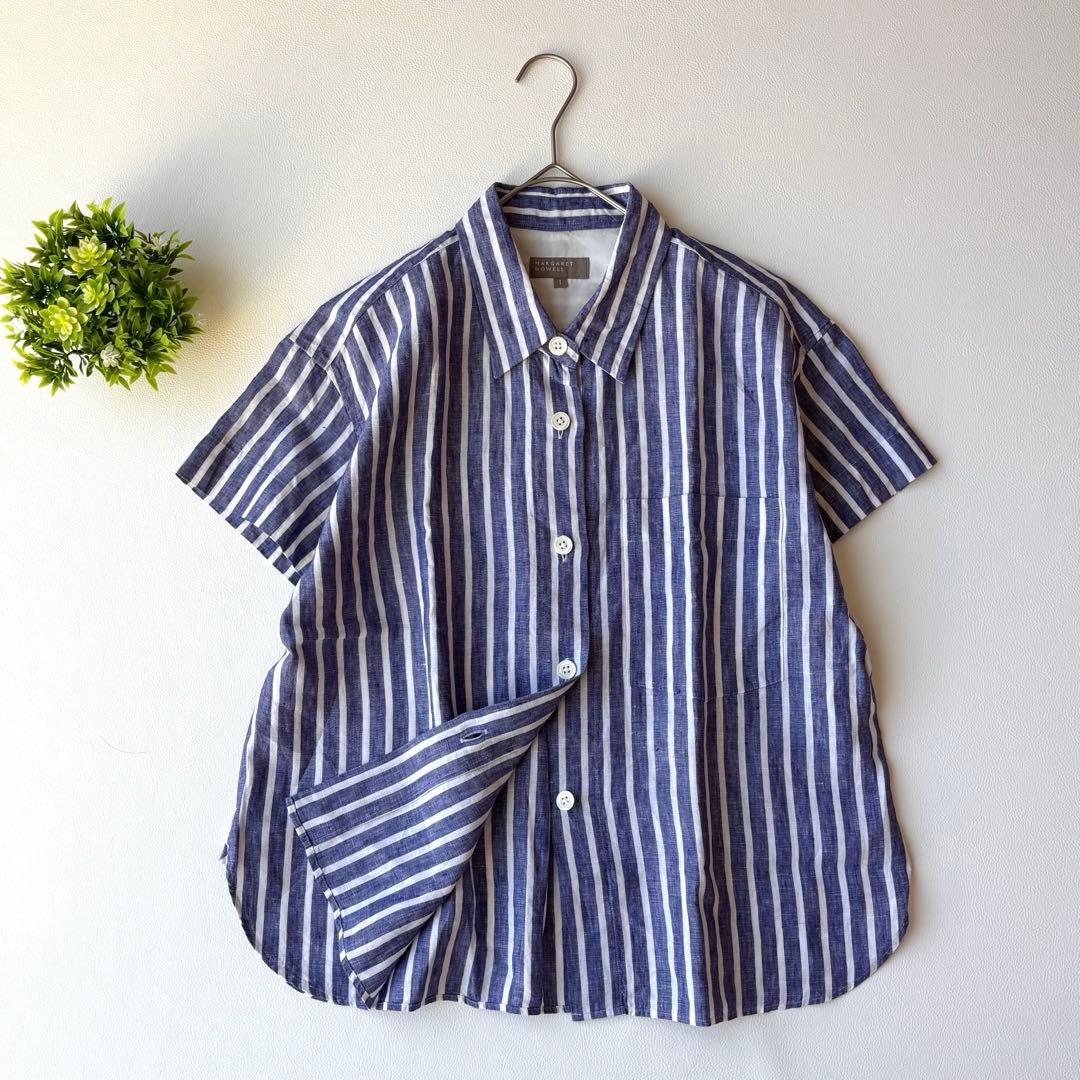 MARGARET HOWELL 22SS ワイドストライプリネン　半袖シャツ