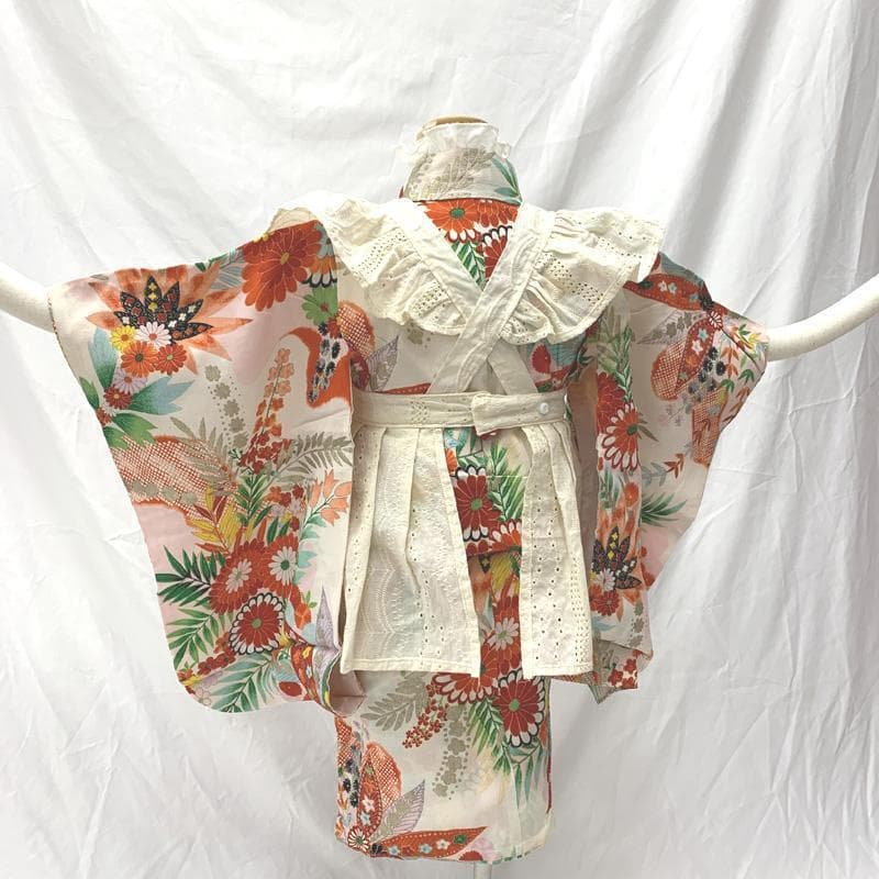 404ag45□七五三 三歳 女児 アンティーク 着物のみ 花 草花文□状態良好