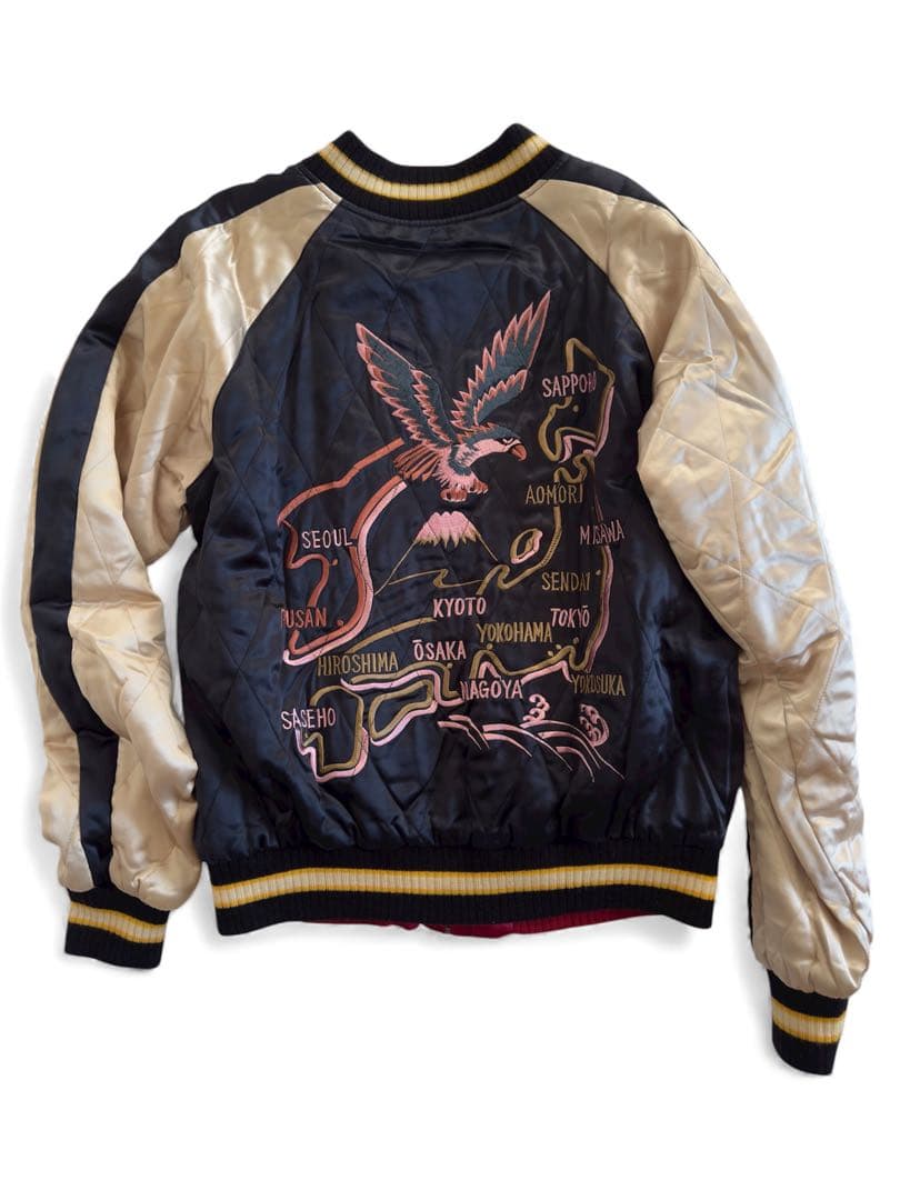 ❗️本日限定値下げ❗️虎と鷹刺繍 赤金 スカジャン 100%シルク リバーシブル