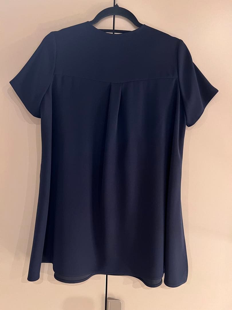 定価7万⭐︎ヨーコチャン　ハーフスリーブフリルトリムブラウス　半袖　ネイビー　36