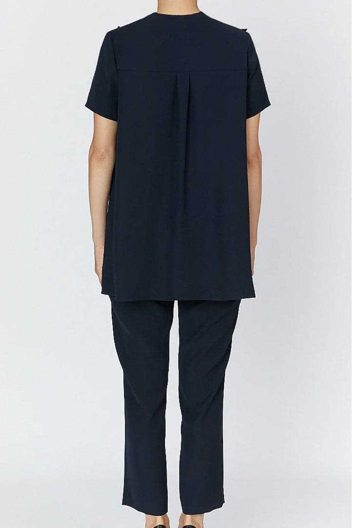 定価7万⭐︎ヨーコチャン　ハーフスリーブフリルトリムブラウス　半袖　ネイビー　36