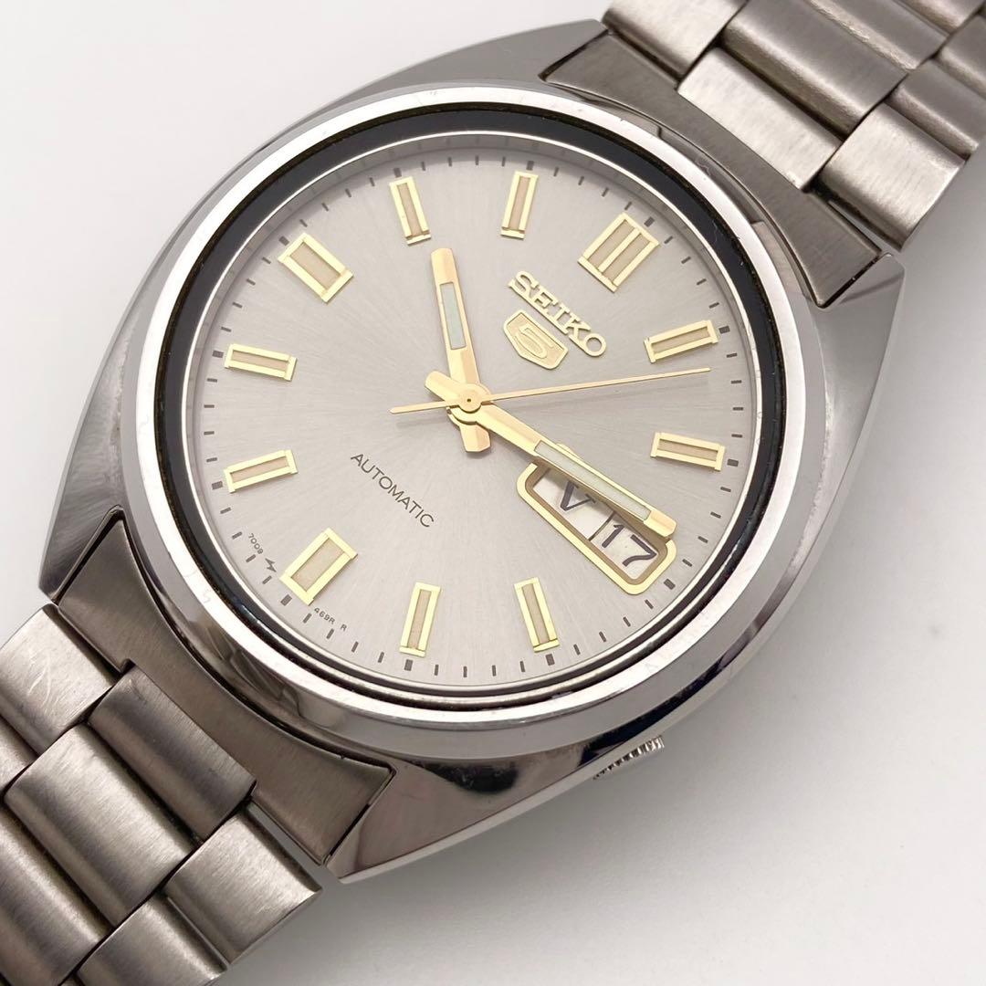 【稼働】SEIKO5 自動巻き 腕時計 デイデイト 美品 メンズ シルバー