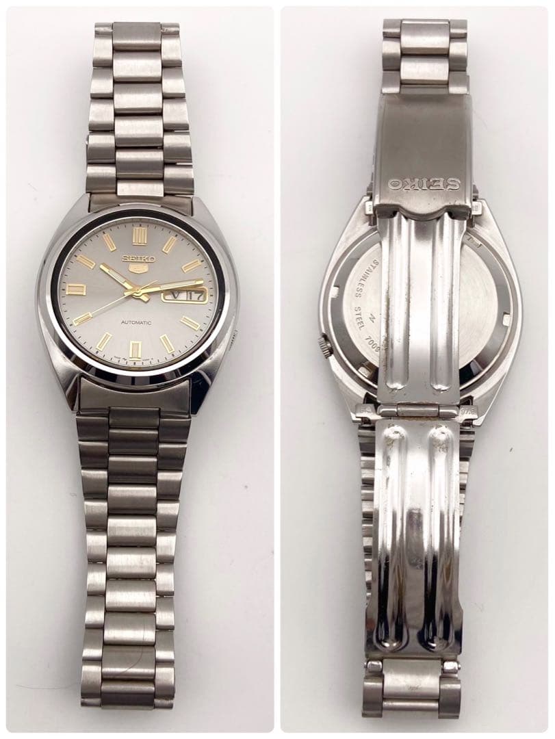 【稼働】SEIKO5 自動巻き 腕時計 デイデイト 美品 メンズ シルバー