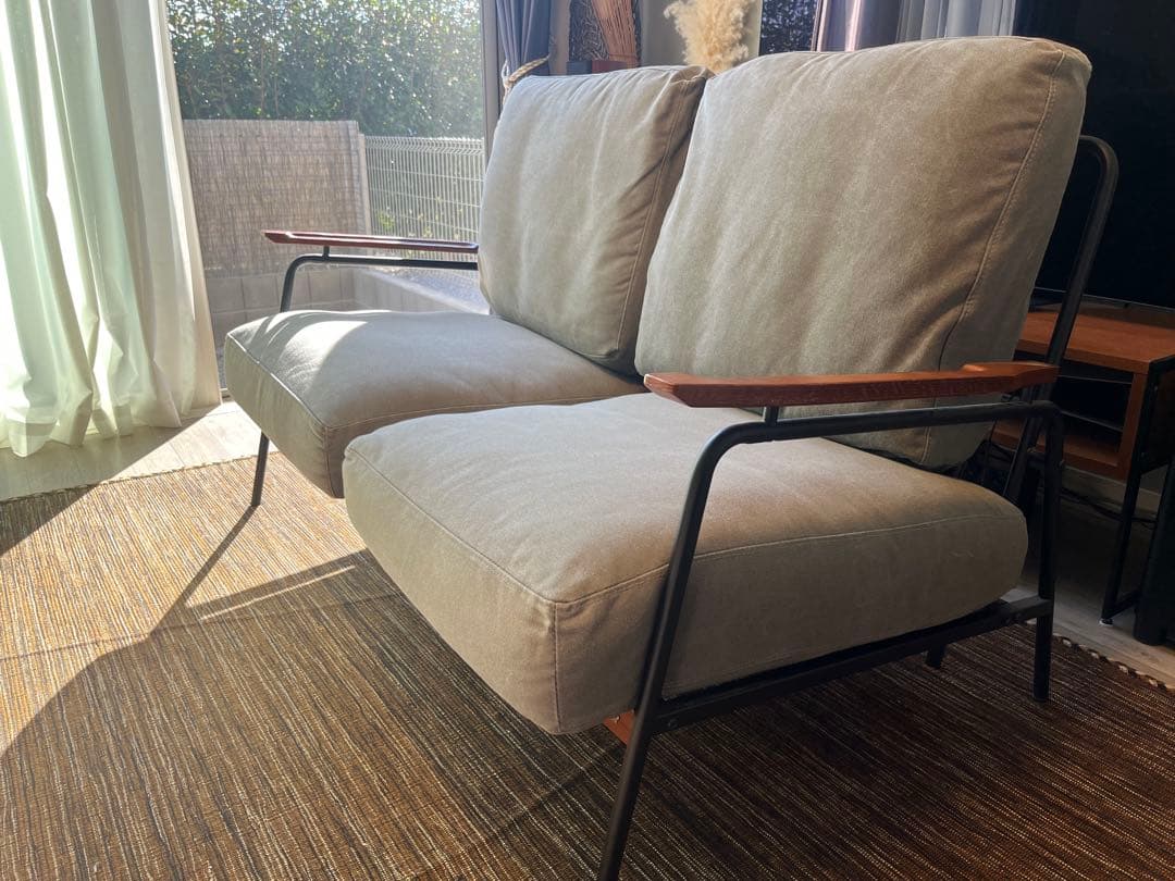 グレー ファブリックソファ 2人掛け