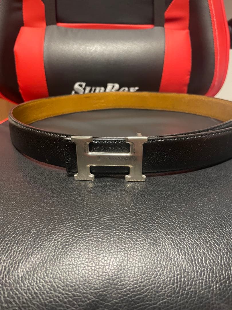 HERMES H字型バックル レザーベルト ブラック/ブラウン