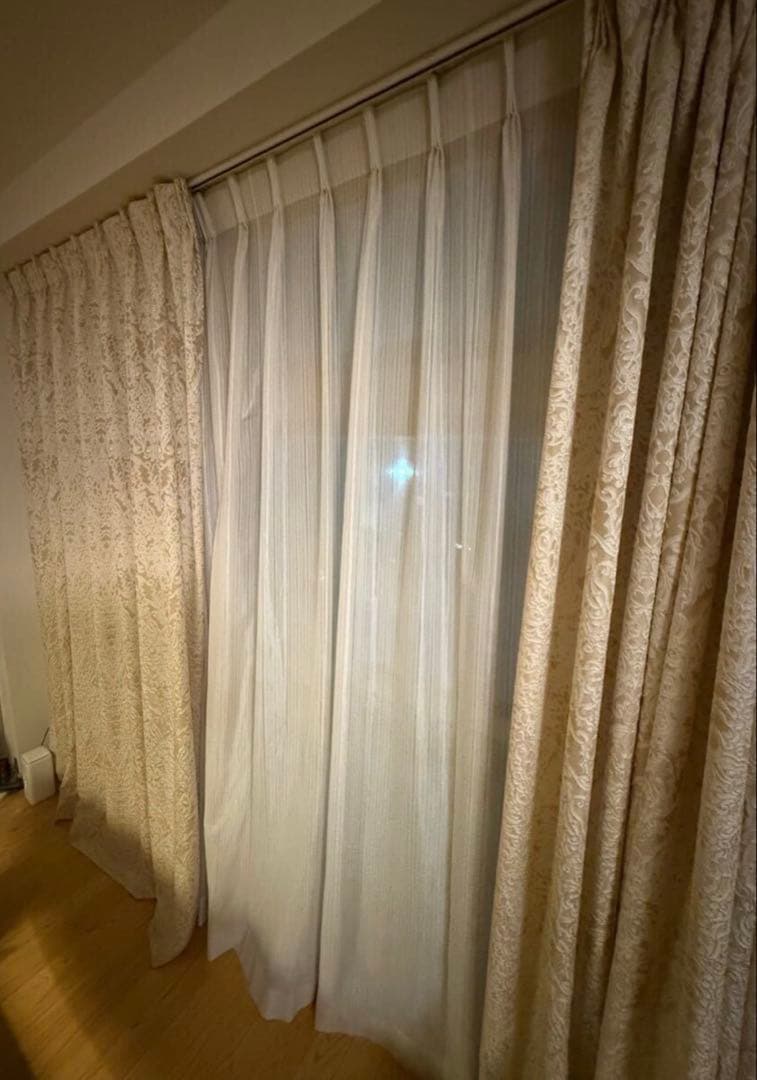 東リ 洗える カーテン ベージュ 高級感あふれる模様 レースカーテン付き