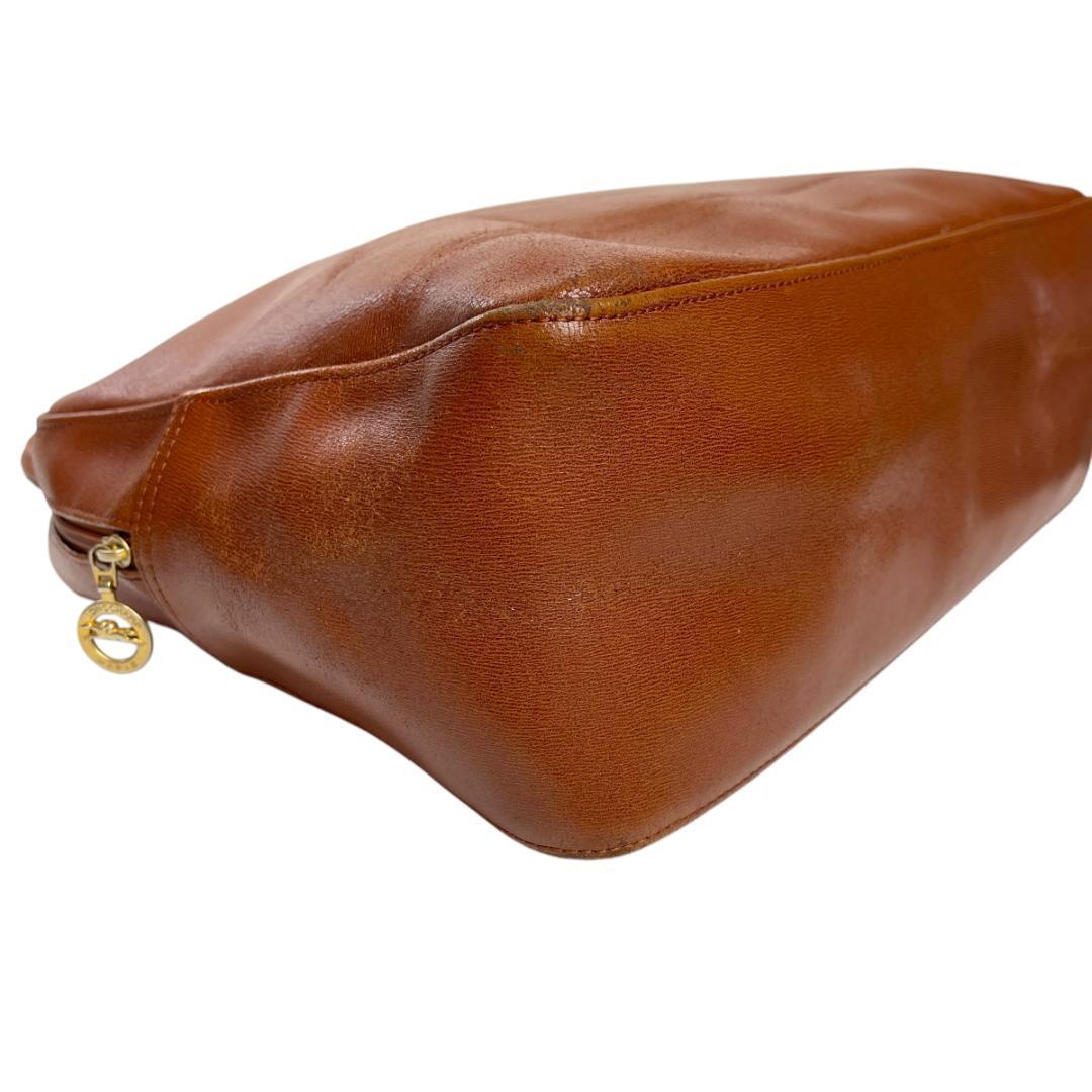 良品 LONGCHAMP 2865 ボストンバッグ バンブー オールレザー