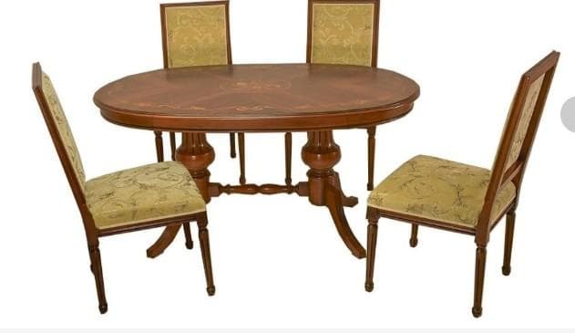 新品　イタリア製　楕円　２本足　ダイニングテーブル　象嵌入り